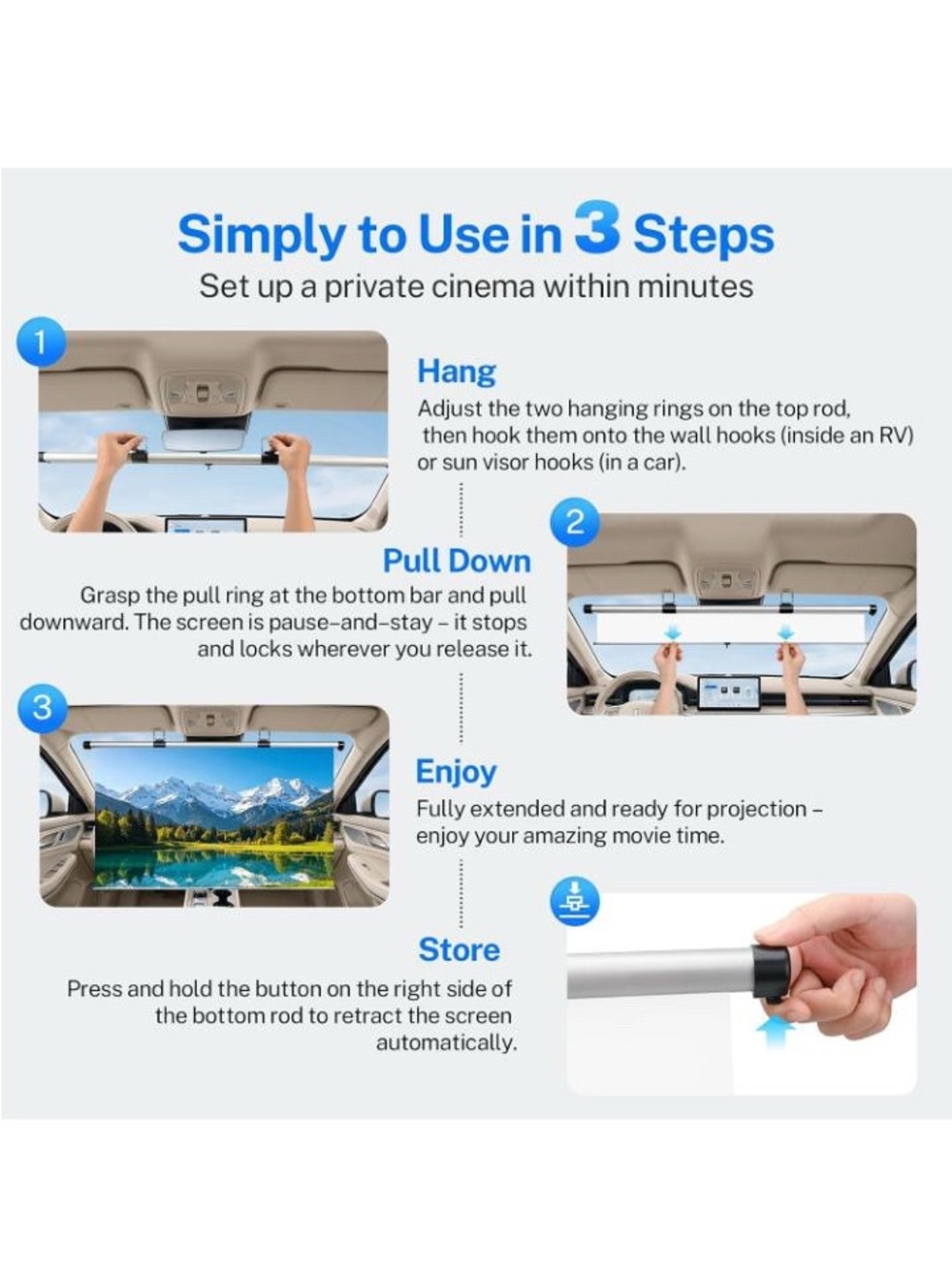 40" White Retractable In-Car Projector Screen - Picture 3 of 3